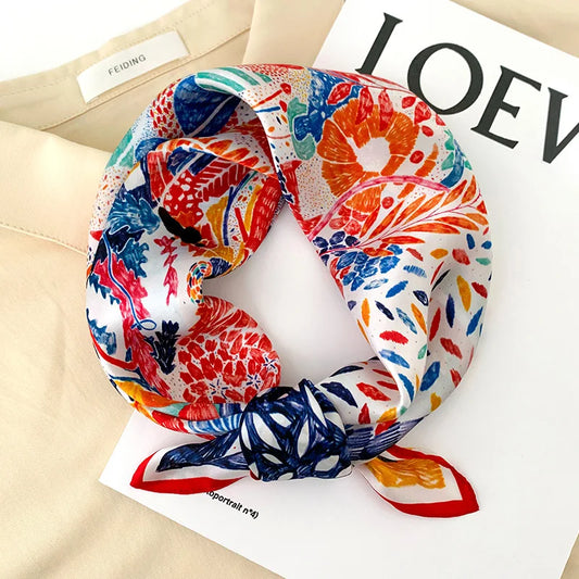 Damen Seidenschal 53cm quadratisch Halstuch Haarband Büro Bandana Foulard