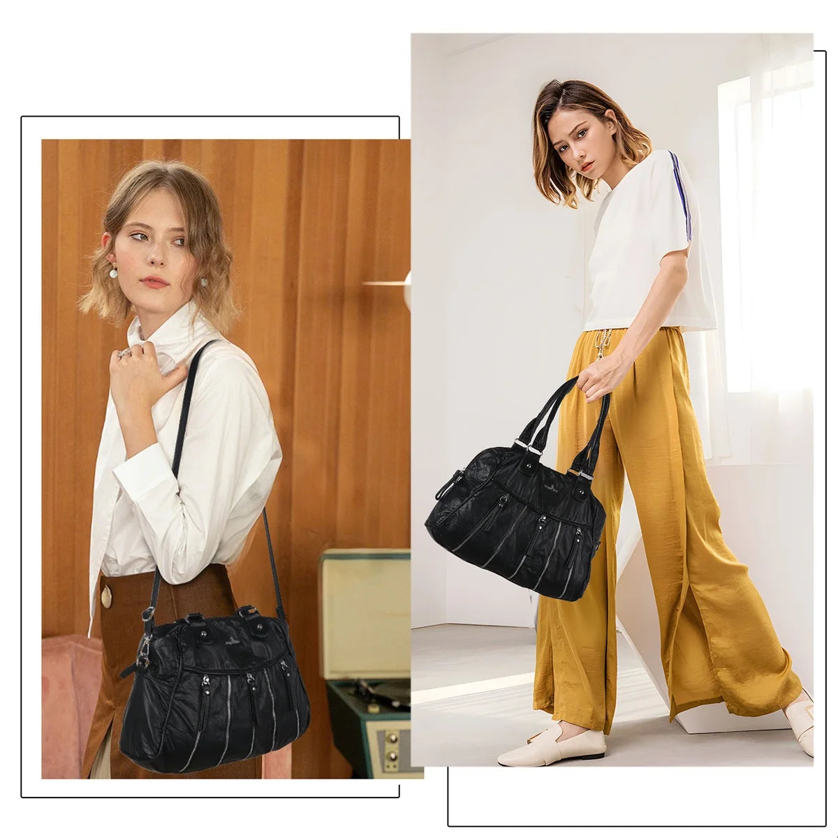 Damen-Handtasche Denim Mit Gepolstertem Tragegriff Und Viel Platz Für Alltag Und Reisen Mit Mehrfachfächern