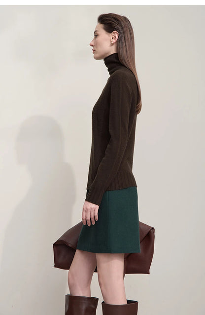 Damen-Rollkragenpullover 100 % Wolle locker Herbst-Winter