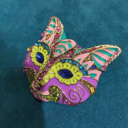 Brosche Katze Maske Emaille Kristall Barock Palast Tropföl Vintage Damen