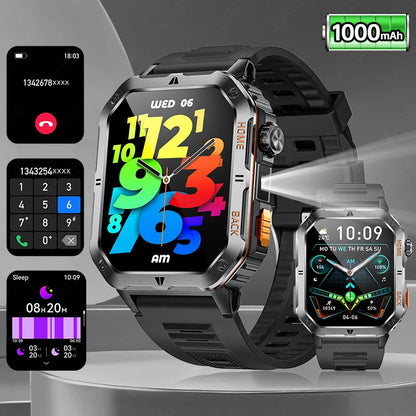 LIGE 2025 Neue Männer Smart Uhr 1000 mAh Batterie Outdoor Taschenlampe Fitness 100 + Sport 3ATM Wasserdicht BT Anruf 2,01 "Smartwatch