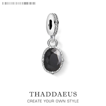 Damen-Charm-Anhänger schwarz oval Herbst Vintage Europa aus Sterlingsilber