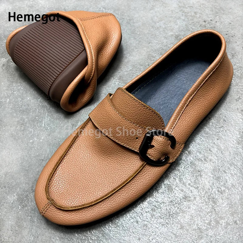 Herren-Buckle-Loafer aus Lederoptik, braun, Slip-On mit Schnallenverschluss