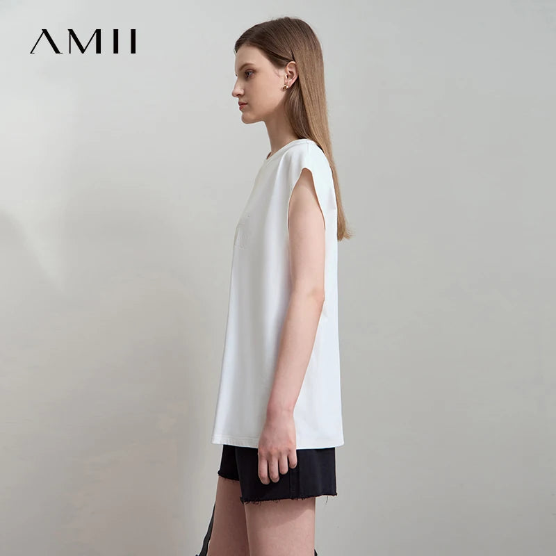 Damen T-Shirt aus Baumwolle mit lässigem O-Ausschnitt und breiten Schultern