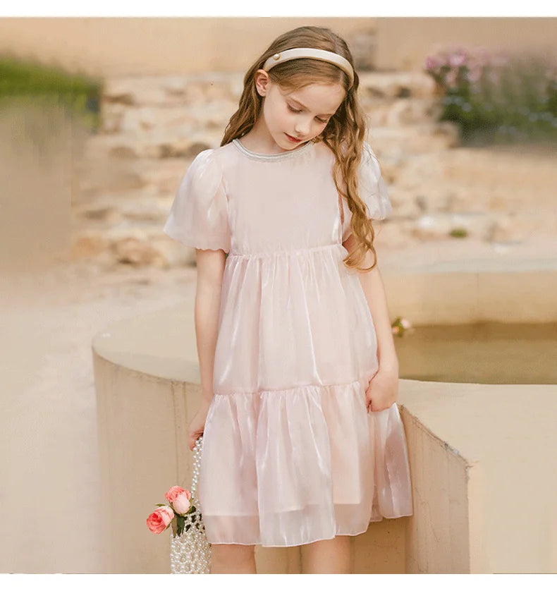 Sommerliches Mädchenkleid aus 100% Baumwolle mit Blumenmuster und kurzen Ärmeln in Lila – für Kinder von 3 bis 14 Jahren