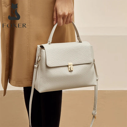 Damen Handtasche aus Leder mit Lychee Pattern Flap Messenger