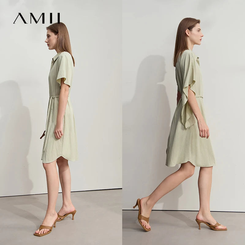 Damenkleid Asymmetrisch Mit Gürtel Elegant Für Berufsdamen