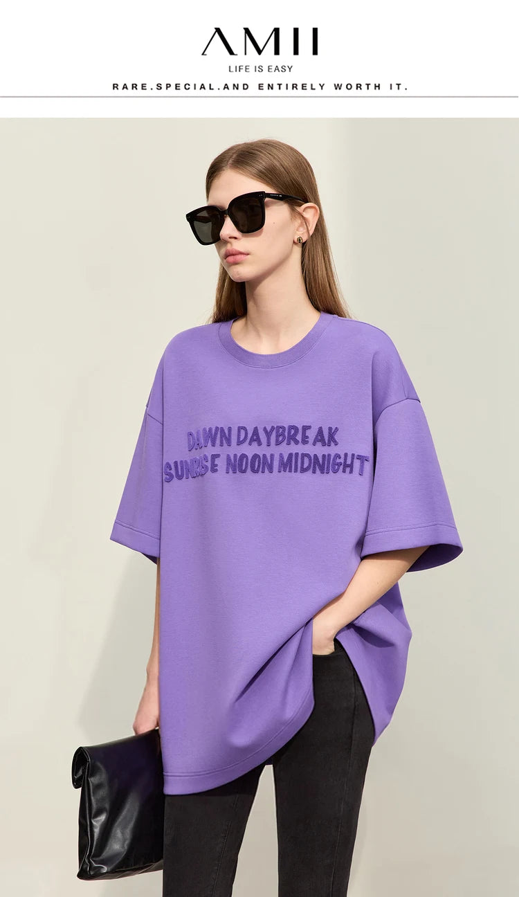 Damen T-Shirts mit Rundhalsausschnitt und losem, lässigem Schnitt mit Stickerei