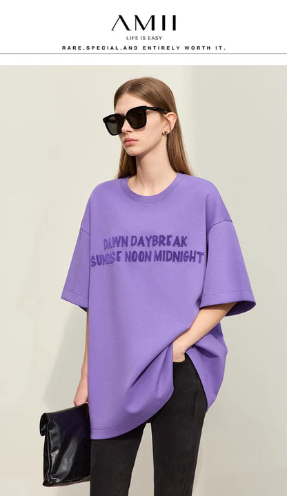 Damen T-Shirts mit Rundhalsausschnitt und losem, lässigem Schnitt mit Stickerei