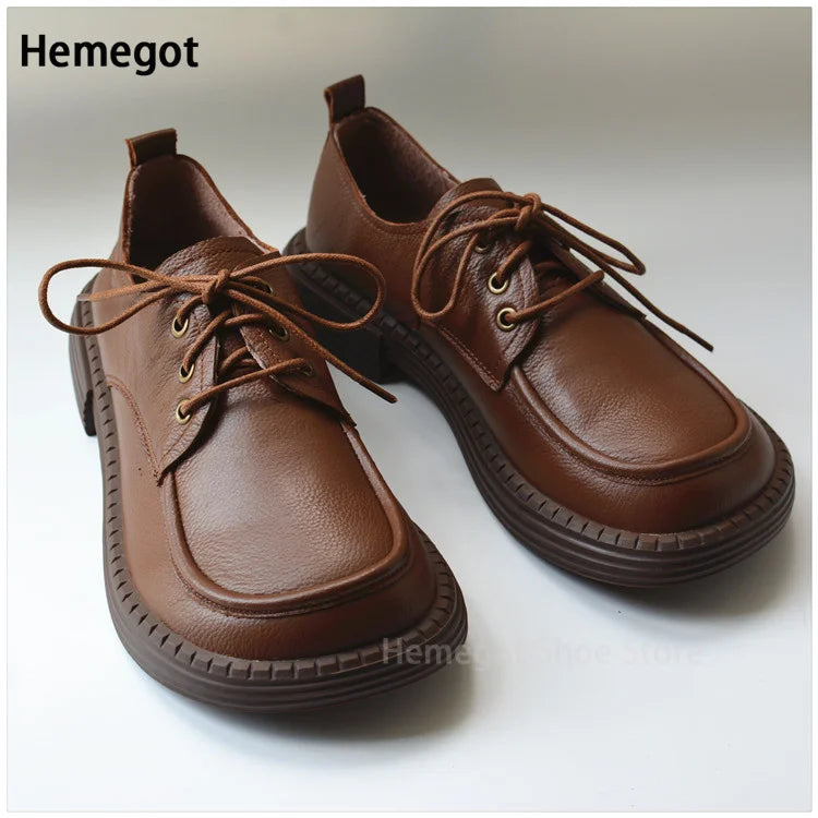 Braune Herren-Leder-Schnürschuhe mit Rundkappe, Schnürung und Profilsohle