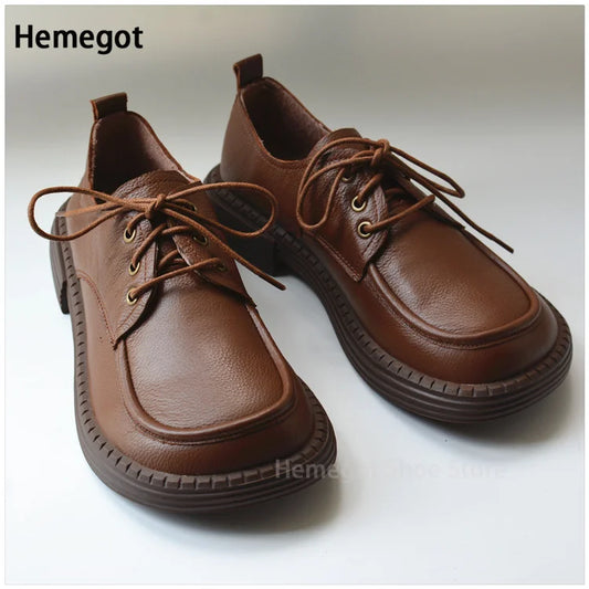 Braune Herren-Leder-Schnürschuhe mit Rundkappe, Schnürung und Profilsohle