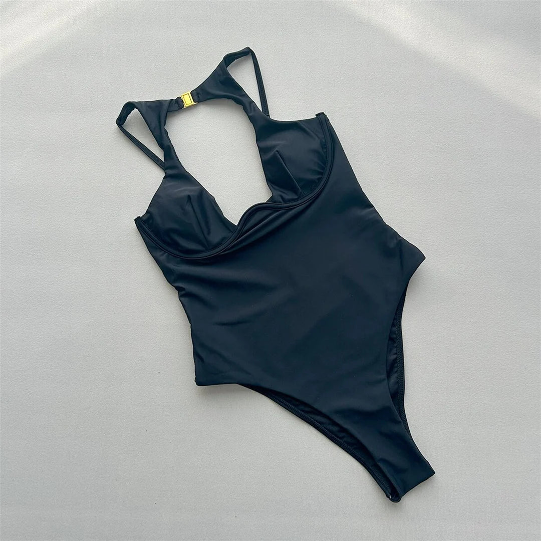 Damen-Badeanzug Cut-Out Bügel rückenfrei High-Cut gepolstert