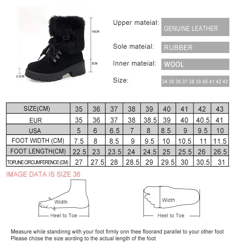 AIYUQI Women Snow Boots Platform New Rabbit Female Winter Boots Fashion Large Size Non-slip Genuine Leather Women Ankle Boots