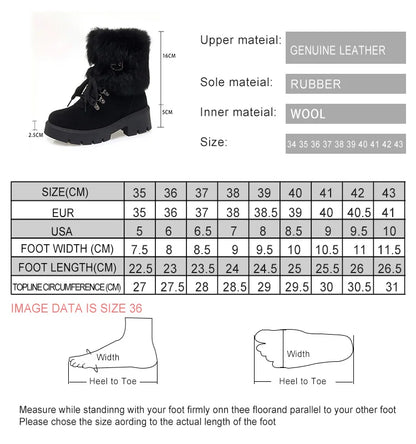 AIYUQI Women Snow Boots Platform New Rabbit Female Winter Boots Fashion Large Size Non-slip Genuine Leather Women Ankle Boots