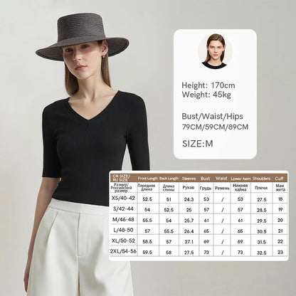 Damen V-Ausschnitt Pullover Viskose Halbarm Slim Büro Sommer