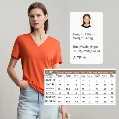 Damen T-Shirt im minimalistischen Casual-Stil mit V-Ausschnitt und kurzen Ärmeln