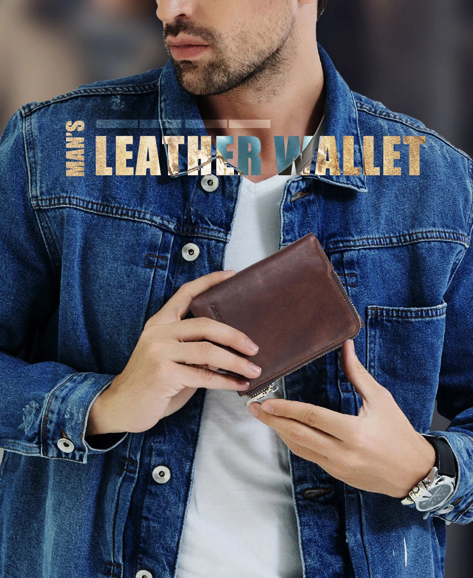 Herren Echtleder Geldbörse Bifold Vintage Senior Reißverschluss Luxus Kartenhalter Geldclip