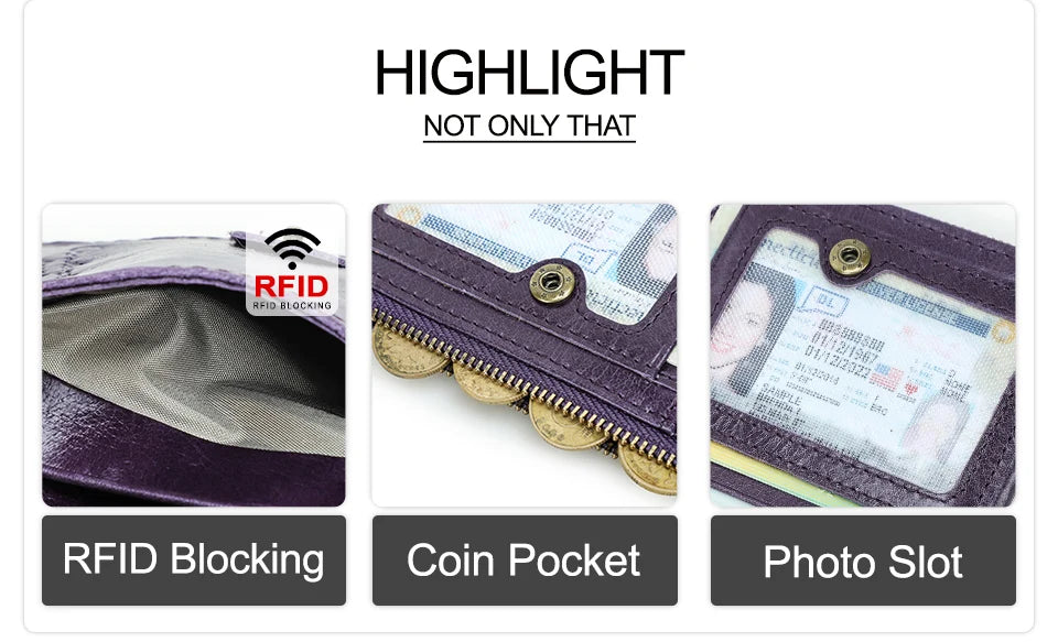 Damen Echtleder Geldbörse RFID Karten Fotohalter Reise Büro Alltag Geschenk