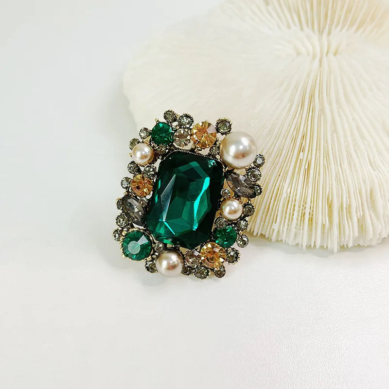 Brosche Perle Kristall Strass Quadrat Vintage Retro Luxus Damen