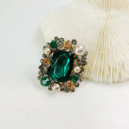 Brosche Perle Kristall Strass Quadrat Vintage Retro Luxus Damen
