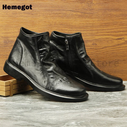 Schwarzes Paar Herren-Stiefeletten aus Leder mit seitlichem Reißverschluss