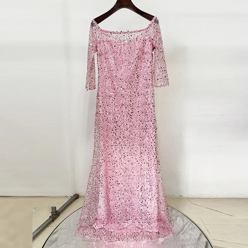 Langes Damen-Kleid mit Reverskragen, langen Ärmeln und Patchwork-Design – lockerer Schnitt mit Taschen und Hohldetails