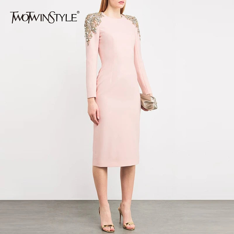 Elegantes Damen-Kleid mit Rundhalsausschnitt, halben Ärmeln und Pailletten-Patchwork-Design