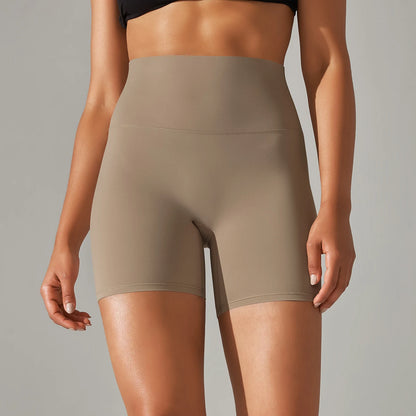 Nahtlose Sportshorts mit hohem Bund für Frauen, beige