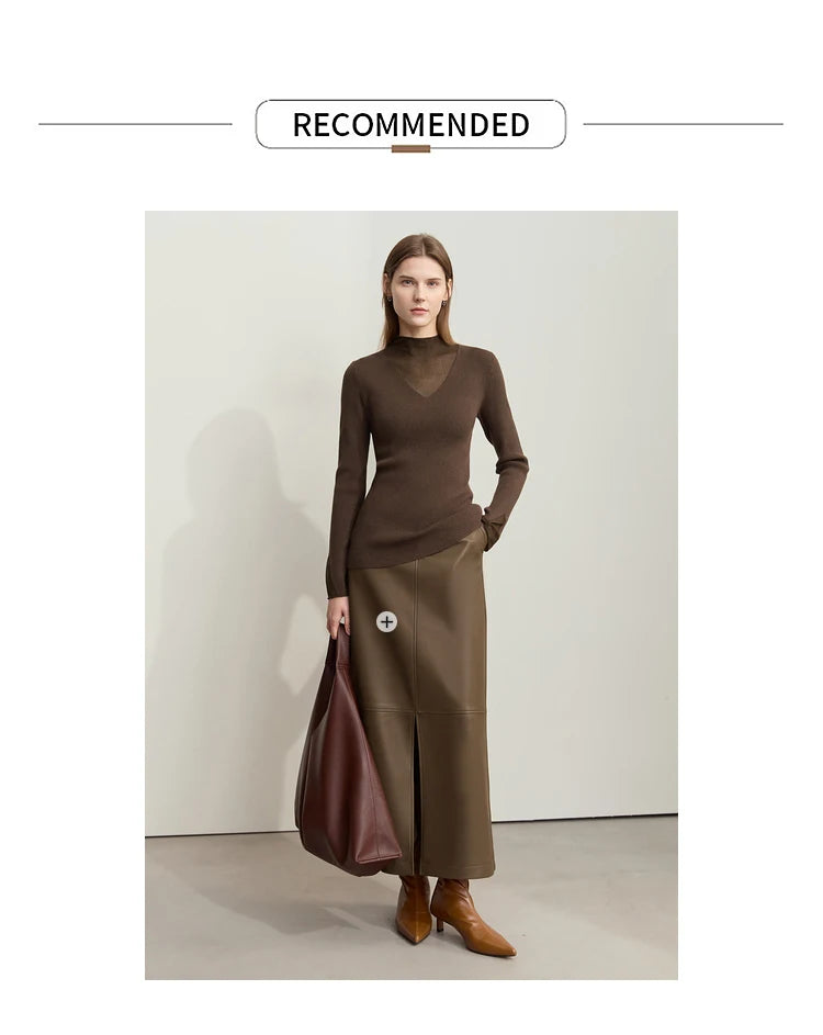 Damen Rollkragenpullover mit transparentem Panel im eleganten minimalistischen Stil
