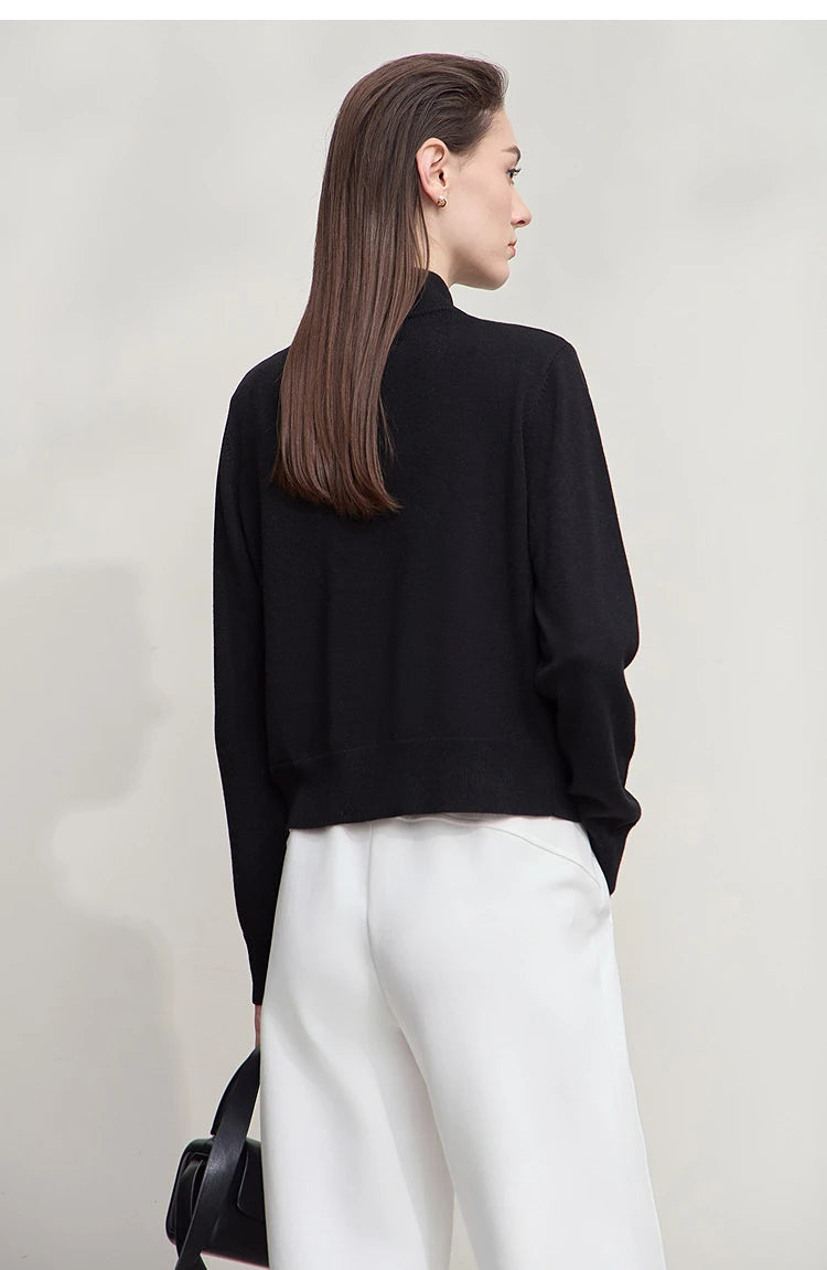 Damen-Rollkragen-Strickjacke kurz Reißverschluss Wolle Herbst-Winter