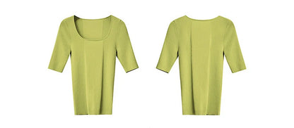 Damen-Strickpullover mit quadratischem Ausschnitt und Halbarm, grünlich
