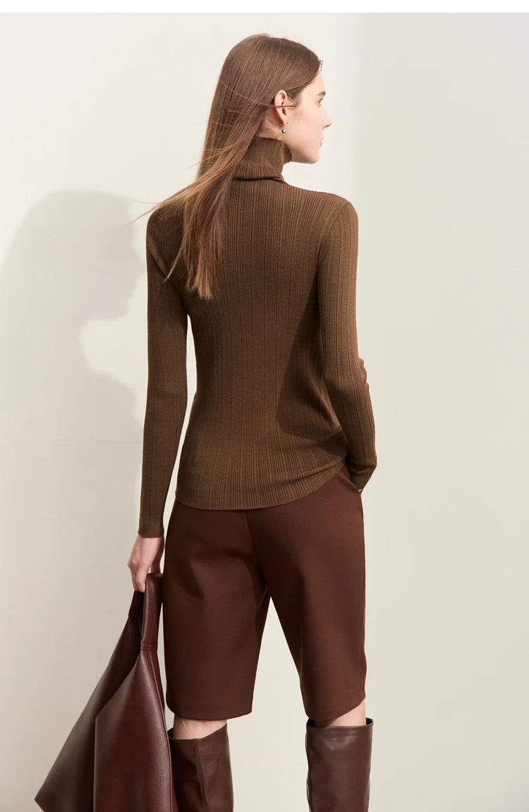 Damen-Rollkragenpullover Slim Polyester-Viskose Herbst-Winter