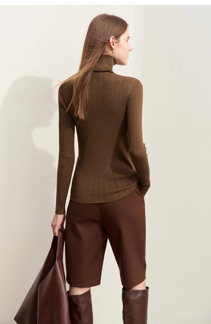 Damen-Rollkragenpullover Slim Polyester-Viskose Herbst-Winter