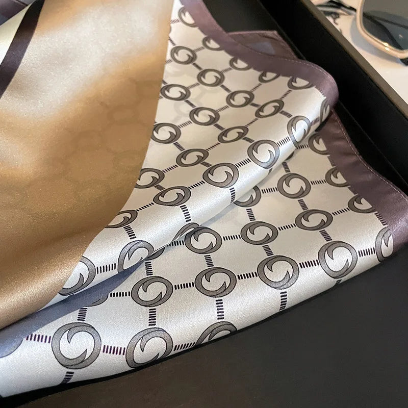 Damen Seidenschal quadratisch Luxus Haarband Halstuch Krawatte Handgelenk Bandana C