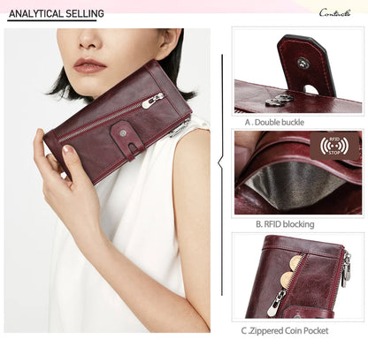 Damen Echtleder Lange Geldbörse Vintage Clutch Reißverschluss Handytasche Kartenhalter