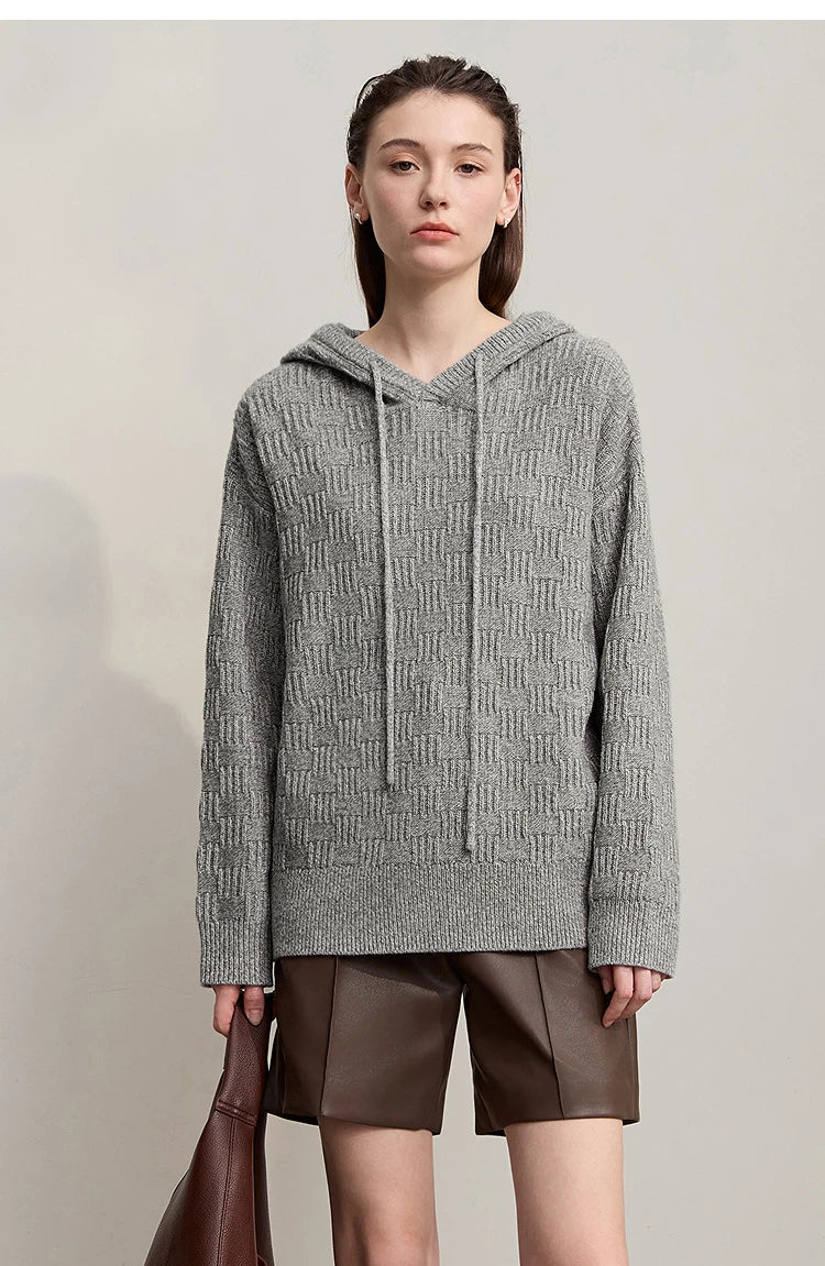 Damen-Kapuzenpullover Acryl-Wolle Raglan locker einfarbig Herbst-Winter