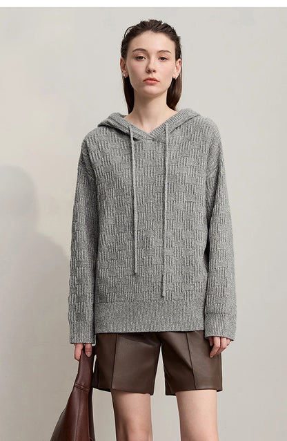 Damen-Kapuzenpullover Acryl-Wolle Raglan locker einfarbig Herbst-Winter