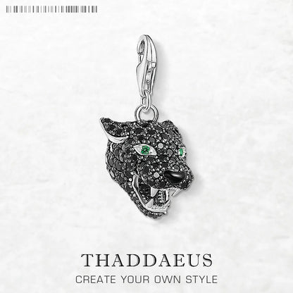 Damen-Charm-Anhänger schwarze Katze mystisch Punk aus Sterlingsilber