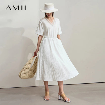 Elegantes Damen Sommerkleid Mit V-Ausschnitt Und Elastischer Taille