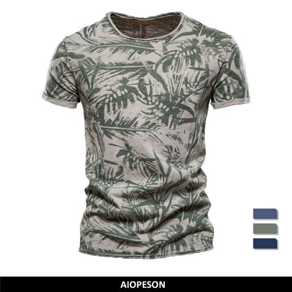 Herren T-Shirt im Hawaii-Stil aus 100 Prozent Baumwolle mit Oansatz Druck