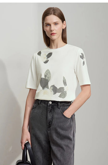 Damen T-Shirt im lässigen Stil mit floralem Print und Rundhalsausschnitt
