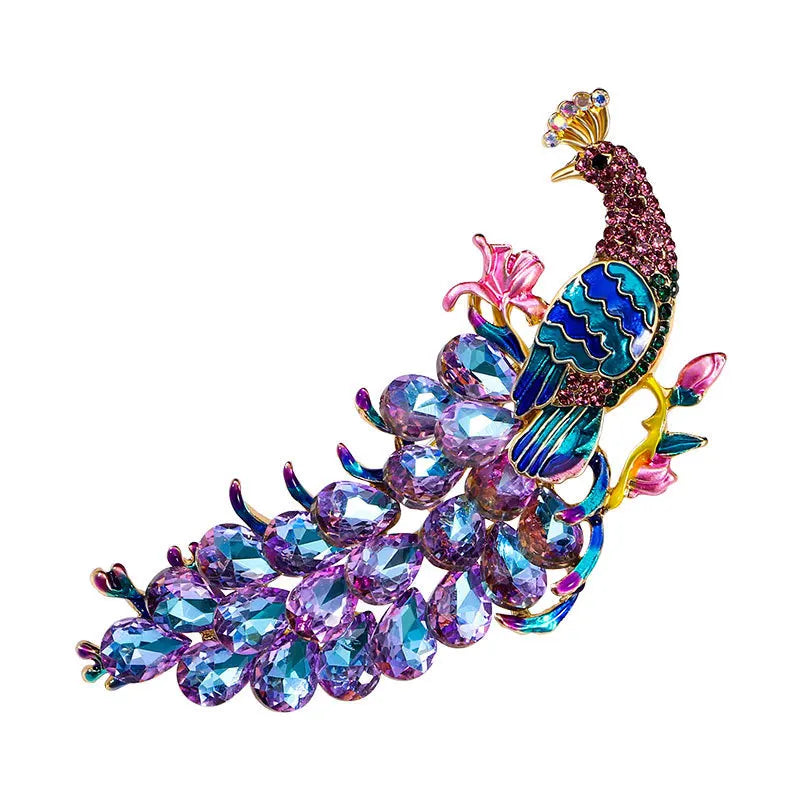 Brosche Pfau Kristall Emaille Tier Anstecknadel Damen