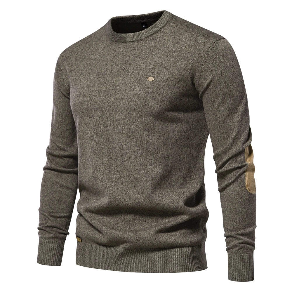 2023 neuer Herbst Baumwoll pullover für Männer o Hals Patchwork Ärmel Pullover Männer einfarbig warme Winter Herren Pullover