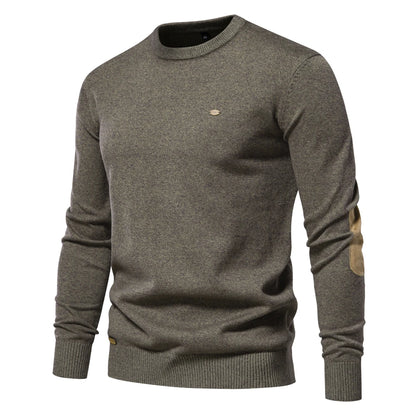 2023 neuer Herbst Baumwoll pullover für Männer o Hals Patchwork Ärmel Pullover Männer einfarbig warme Winter Herren Pullover