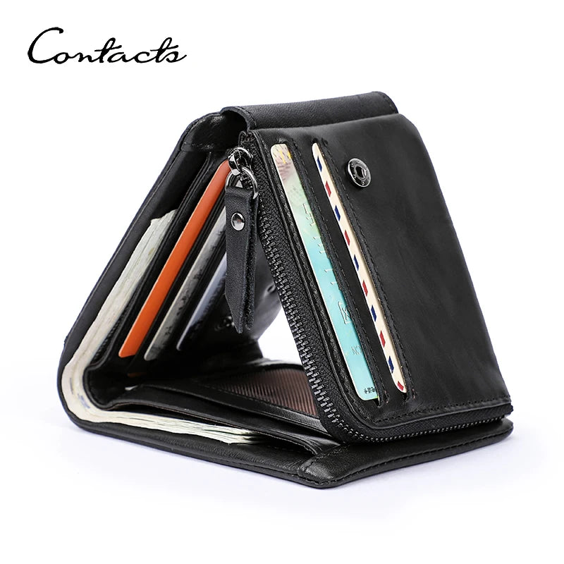Herren Echtleder Geldbörse Vintage Trifold Haspe Reißverschluss Kartenhalter Geldclip