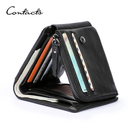 Herren Echtleder Geldbörse Vintage Trifold Haspe Reißverschluss Kartenhalter Geldclip
