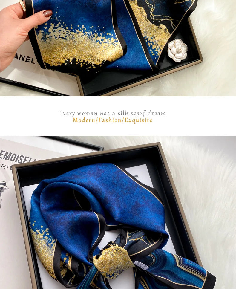 Damen Seidenschal dünn Taschenband Foulard Haarband Stirnband bedruckt E