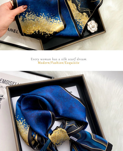 Damen Seidenschal dünn Taschenband Foulard Haarband Stirnband bedruckt E