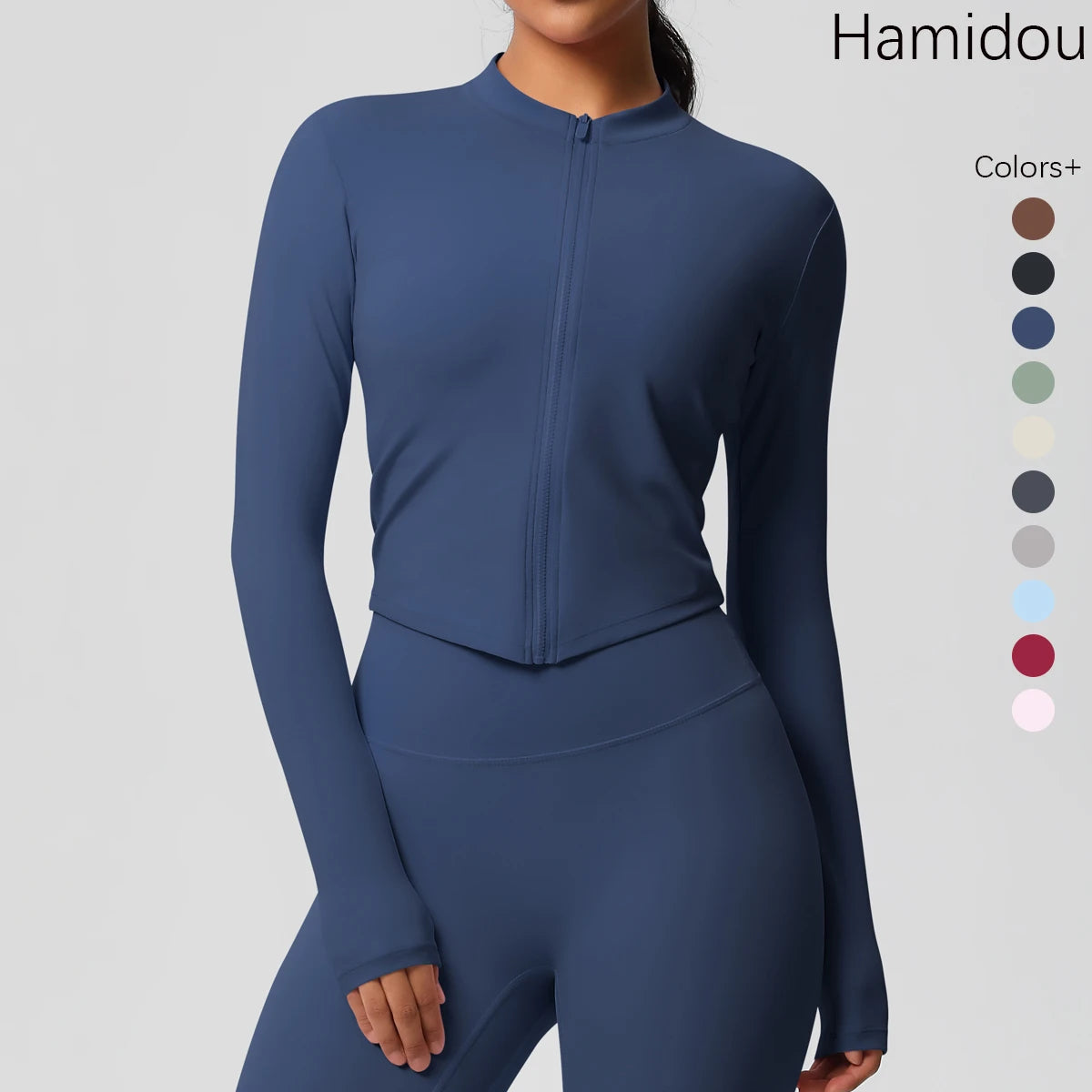 Langarm-Fitnessoberteil, Slim Fit, dunkelblau, mit durchgehendem Reißverschluss