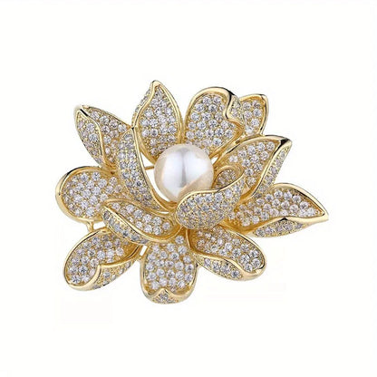 Brosche Blume Perle Emaille Kristall Tropföl Klassisch elegant Damen